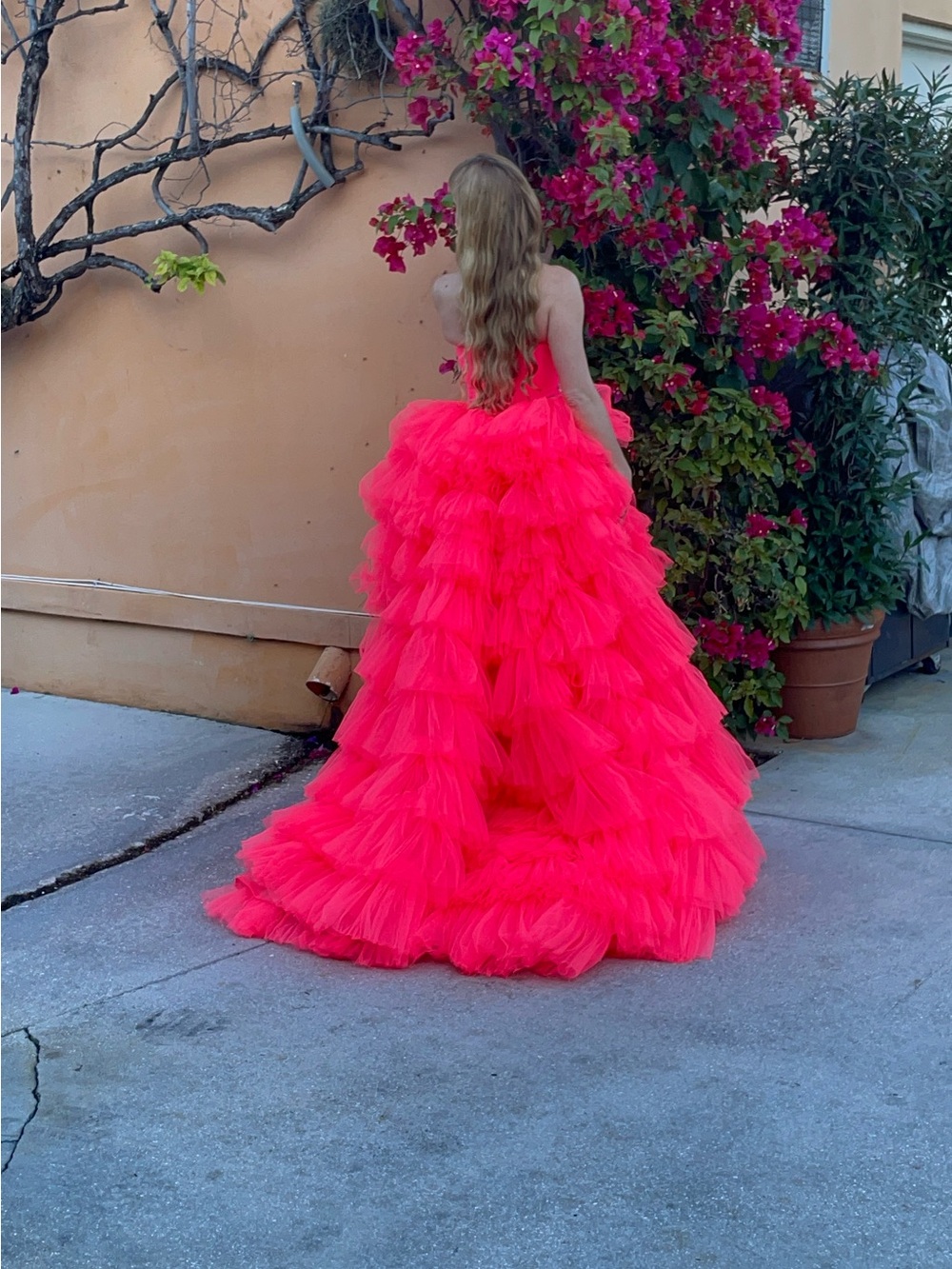 Strapless Backless Evening Gown in Vibrant Fuchsia with Tulle Train - Picture 5 of 8